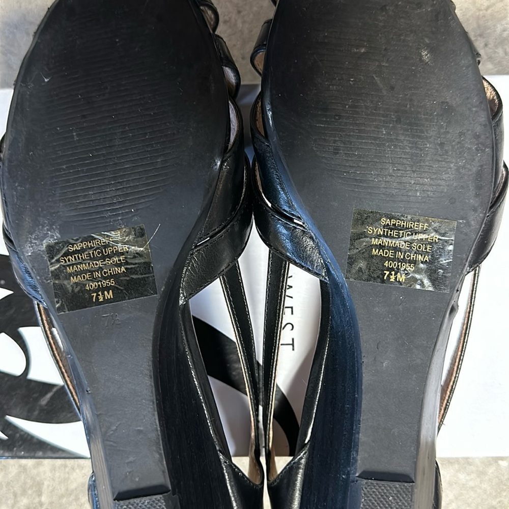 Nine West Sapphire Flats Black Leather Sz 7.5 PreOwned - Picture 5 of 6